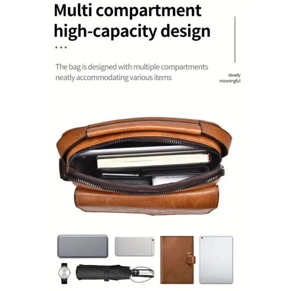 NWT CLASSIC Vintage Tan Camel Shoulder Spacious Multi-Pocket Office Travel Bag